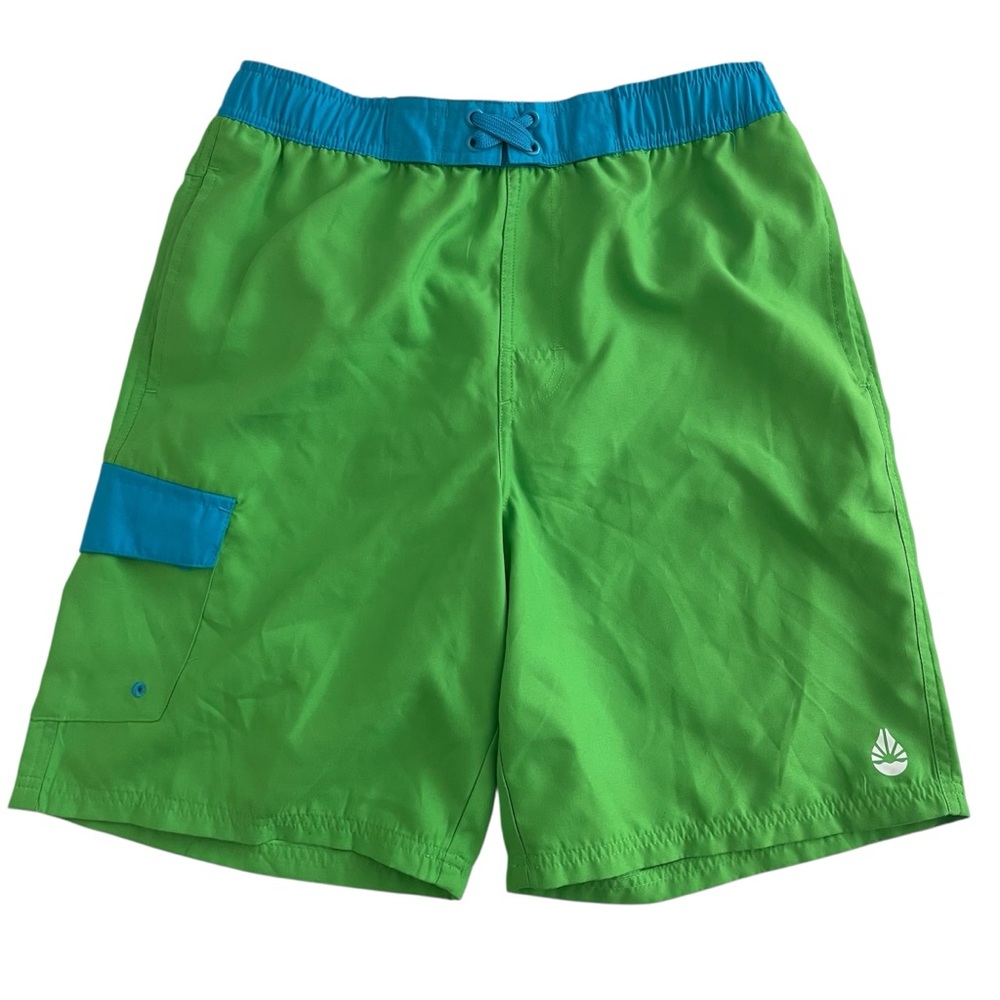 O’Rageous Men’s Pop Cargo Elastic Board Shorts Lined Green Blue Accents Size S